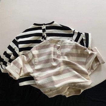 Детска тениска в корейски стил от 1 до 6 години Памучна тениска с дълъг ръкав на райета Бебешки пуловери за момичета и момчета Пролетно есенно детско облекло
