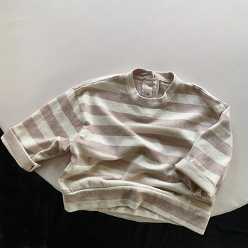 Детска тениска в корейски стил от 1 до 6 години Памучна тениска с дълъг ръкав на райета Бебешки пуловери за момичета и момчета Пролетно есенно детско облекло