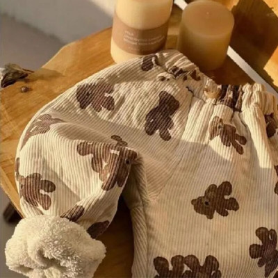 Bebeluş Fetiţă Băiat Pantaloni calduri din velur fleece în interiorul sugarului copil mic Pantaloni groşi de iarnă Pantaloni ocazionali cu imprimeu de urs haine pentru bebeluşi 1-7 ani