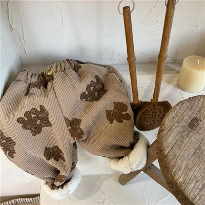 Bebeluş Fetiţă Băiat Pantaloni calduri din velur fleece în interiorul sugarului copil mic Pantaloni groşi de iarnă Pantaloni ocazionali cu imprimeu de urs haine pentru bebeluşi 1-7 ani