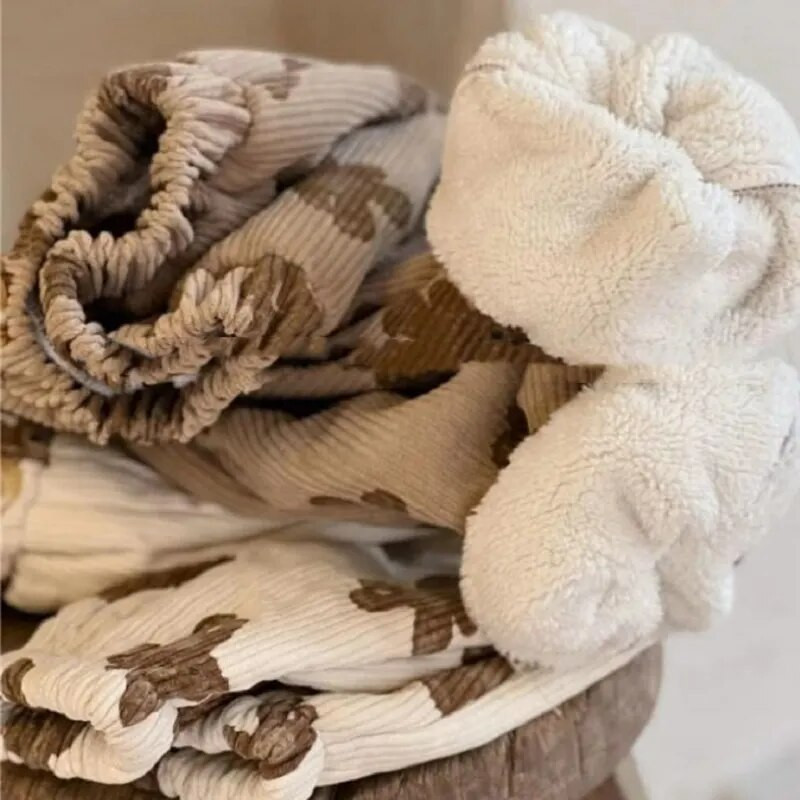 Bebeluş Fetiţă Băiat Pantaloni calduri din velur fleece în interiorul sugarului copil mic Pantaloni groşi de iarnă Pantaloni ocazionali cu imprimeu de urs haine pentru bebeluşi 1-7 ani