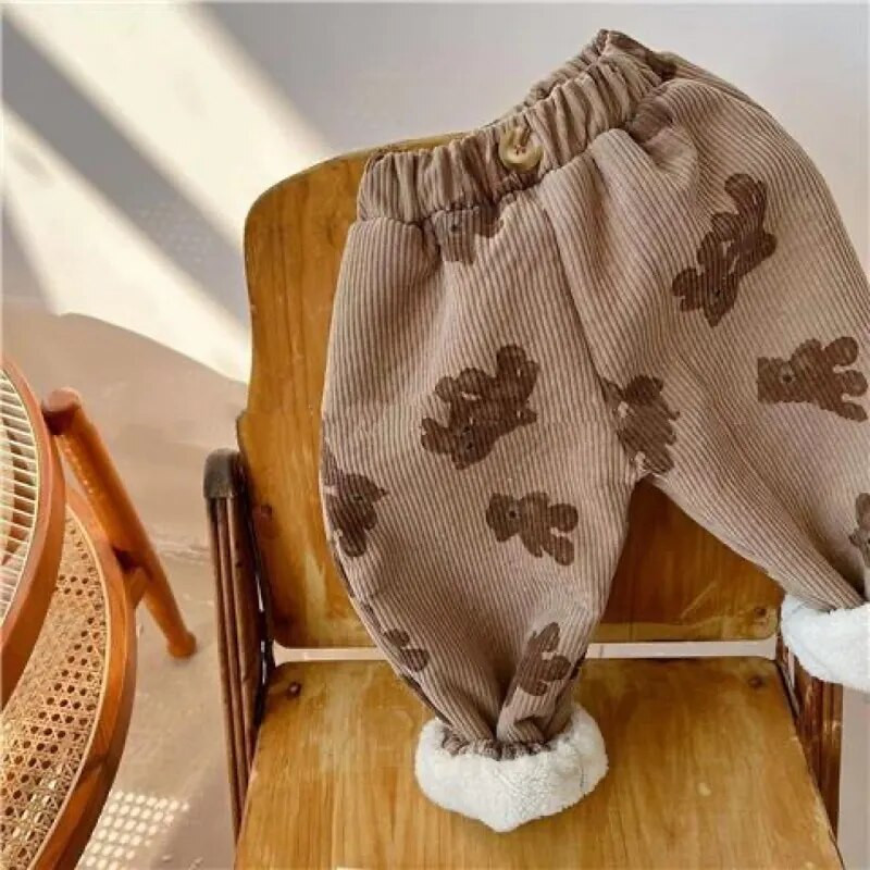 Bebeluş Fetiţă Băiat Pantaloni calduri din velur fleece în interiorul sugarului copil mic Pantaloni groşi de iarnă Pantaloni ocazionali cu imprimeu de urs haine pentru bebeluşi 1-7 ani