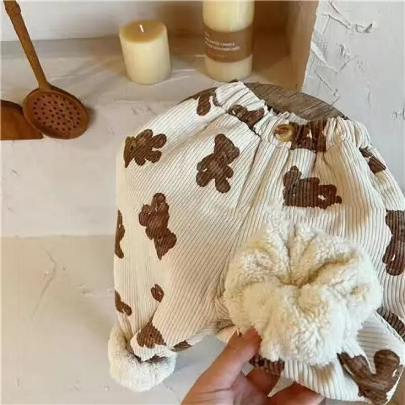 Bebeluş Fetiţă Băiat Pantaloni calduri din velur fleece în interiorul sugarului copil mic Pantaloni groşi de iarnă Pantaloni ocazionali cu imprimeu de urs haine pentru bebeluşi 1-7 ani
