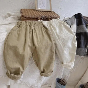 2023 Есен Нови детски широки панталони Едноцветни широки панталони за момчета Модни панталони с джоб за момичета Бебешки харем панталони Памучни бебешки дрехи