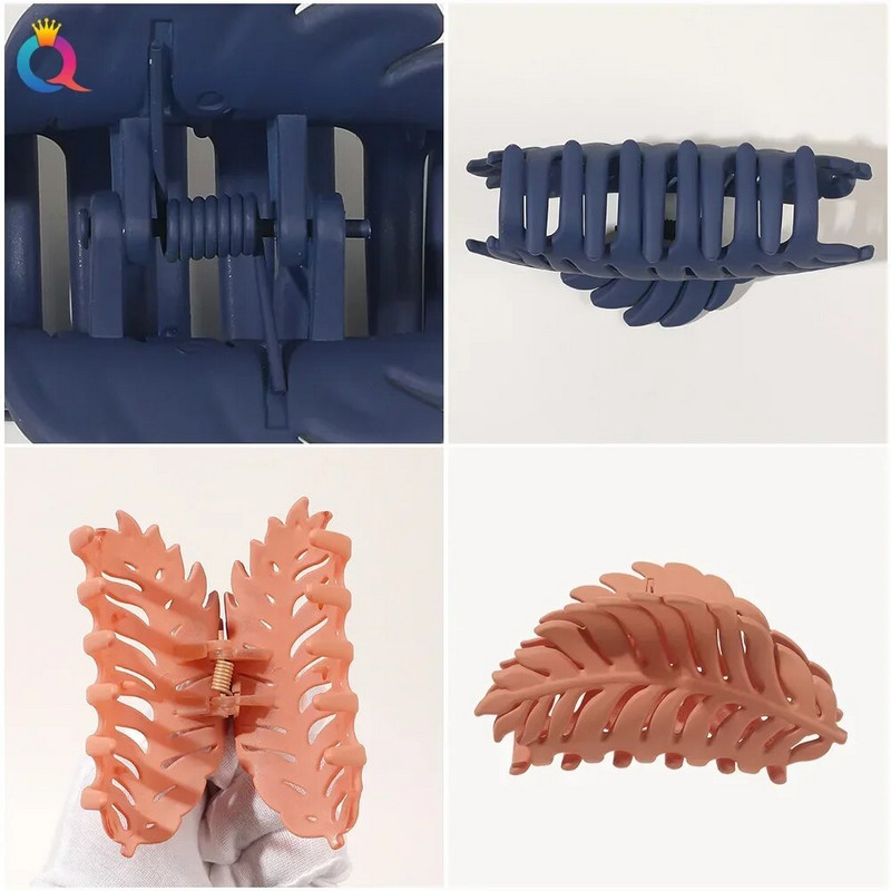 Matte Leaf Shape SolidColor Hair Claw for Women Frosted Grab Clip Кок Аксесоари за коса Инструмент за оформяне Ins Проста универсална фиби