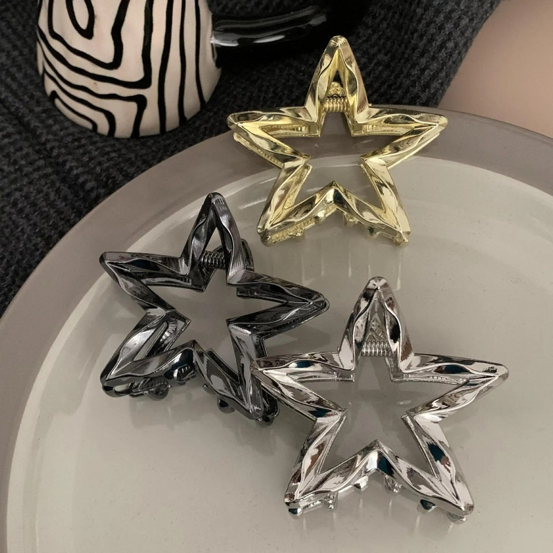 Noile cleme de păr cu gheare cu stea din metal auriu Y2k pentru femei Agrafe de păr cool coreene Agrafe dulci Accesorii de păr la modă Retro