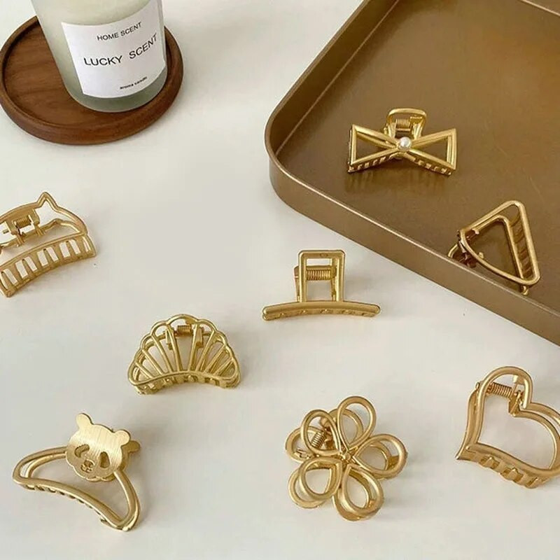 Geometrijska legura Mini Hair Claw Crab Clip za žene Djevojke Zlatne šuplje male kopče za kosu Shark Clip Modni dodaci za kosu