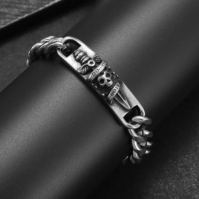Narukvica s gotičkim viteškim križem i lubanjom od nehrđajućeg čelika za muškarce Punk Motociklistički Biker Rock Party nakit