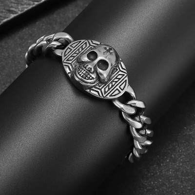 Narukvica s gotičkim viteškim križem i lubanjom od nehrđajućeg čelika za muškarce Punk Motociklistički Biker Rock Party nakit