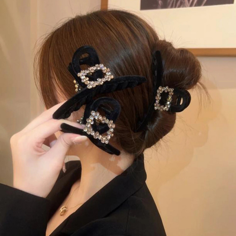 Új elegáns fekete bolyhos cápacsipesz lány hajtű lófarok haj karmos kapocs női hajcsat formázó őszi és téli klip