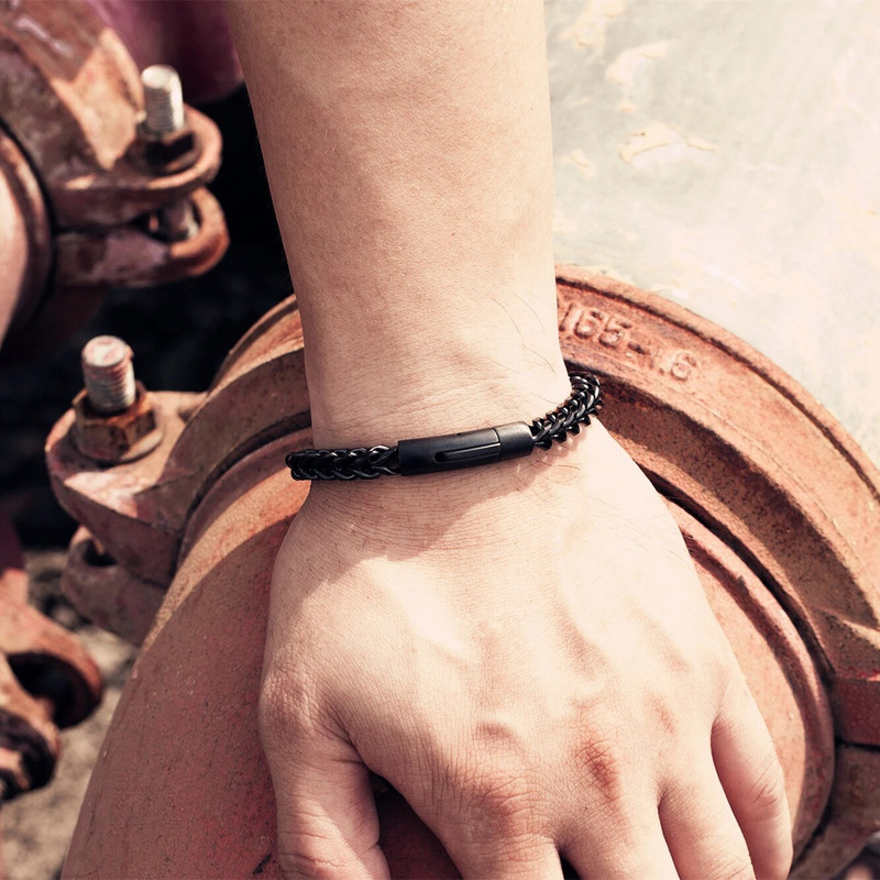 Brățări cu lanț negru de epocă pentru bărbați Punk auriu din oțel inoxidabil Accesorii pentru lanț de zale cubaneze Bijuterii cu farmec Cadouri punk