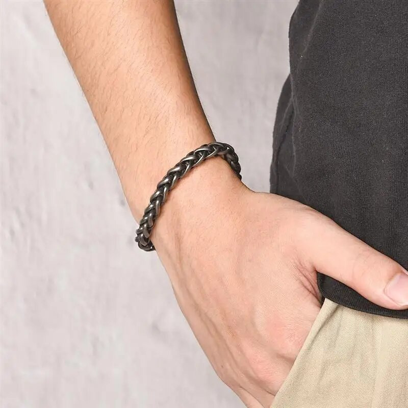 Brățări cu lanț negru de epocă pentru bărbați Punk auriu din oțel inoxidabil Accesorii pentru lanț de zale cubaneze Bijuterii cu farmec Cadouri punk