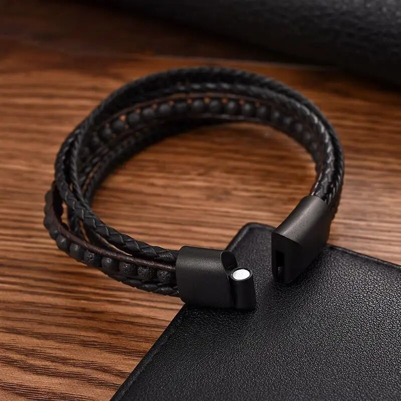 Jiayiqi muške narukvice Višeslojna kožna pletena narukvica od prirodnog kamena Narukvica od zelenih perli Vintage muški nakit Narukvica Poklon