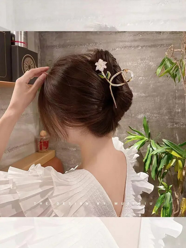 Új Női Fém Hair Claw Elegáns Arany Virágok Hajkapcsok Barrette Rák fejpánt Lófarok Clip Fejfedő haj kiegészítők tiara