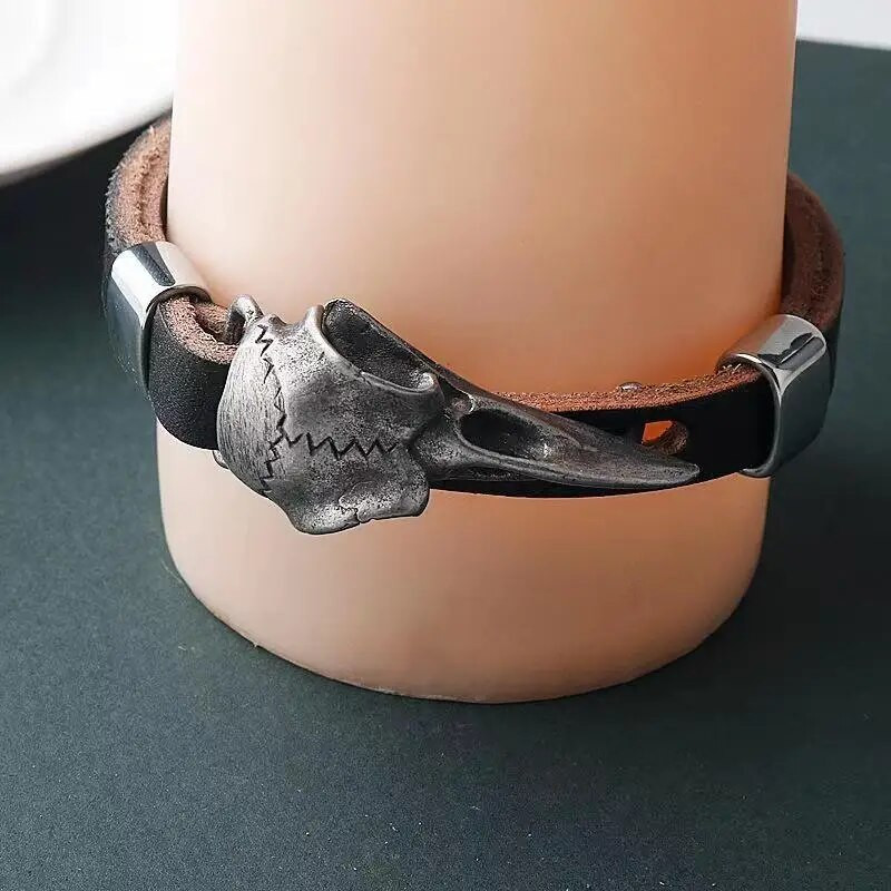 Odin Raven Skull Narukvica Muška slavenska kožna narukvica Punk Biker Rock Party dodaci Nordijski nakit