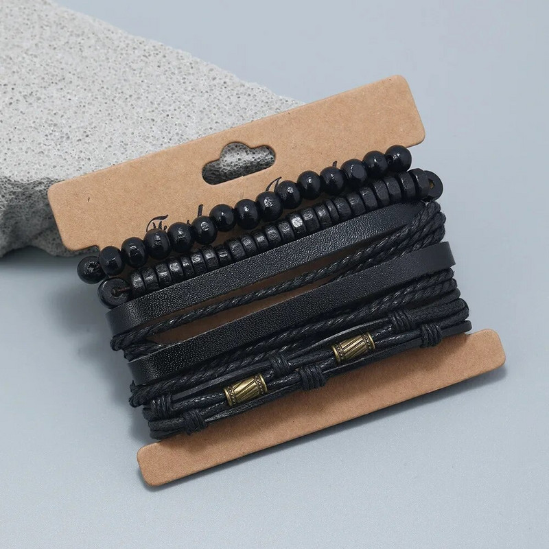 Brățară țesătă din piele pentru bărbați retro, set de mărgele cu mai multe straturi, costum, bijuterii, brățară, bijuterii punk, brățară cu farmec pentru bărbați
