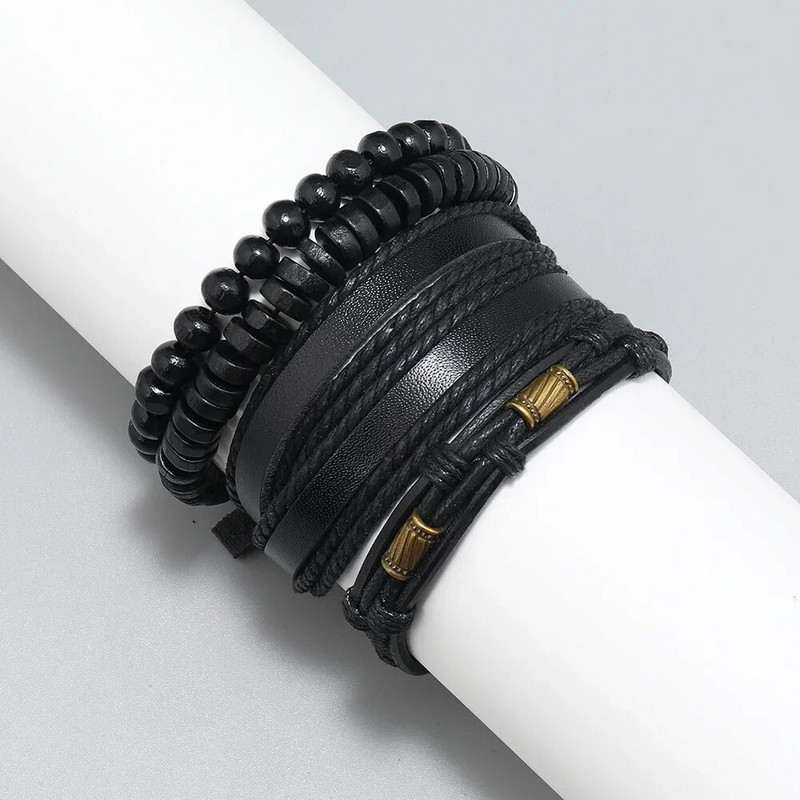 Brățară țesătă din piele pentru bărbați retro, set de mărgele cu mai multe straturi, costum, bijuterii, brățară, bijuterii punk, brățară cu farmec pentru bărbați
