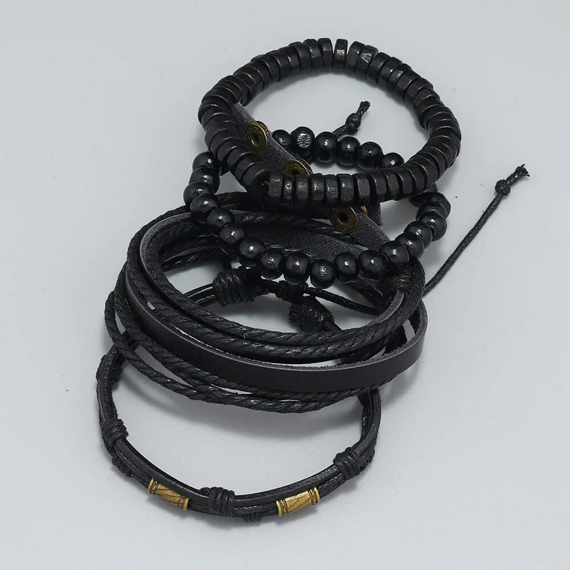 Brățară țesătă din piele pentru bărbați retro, set de mărgele cu mai multe straturi, costum, bijuterii, brățară, bijuterii punk, brățară cu farmec pentru bărbați