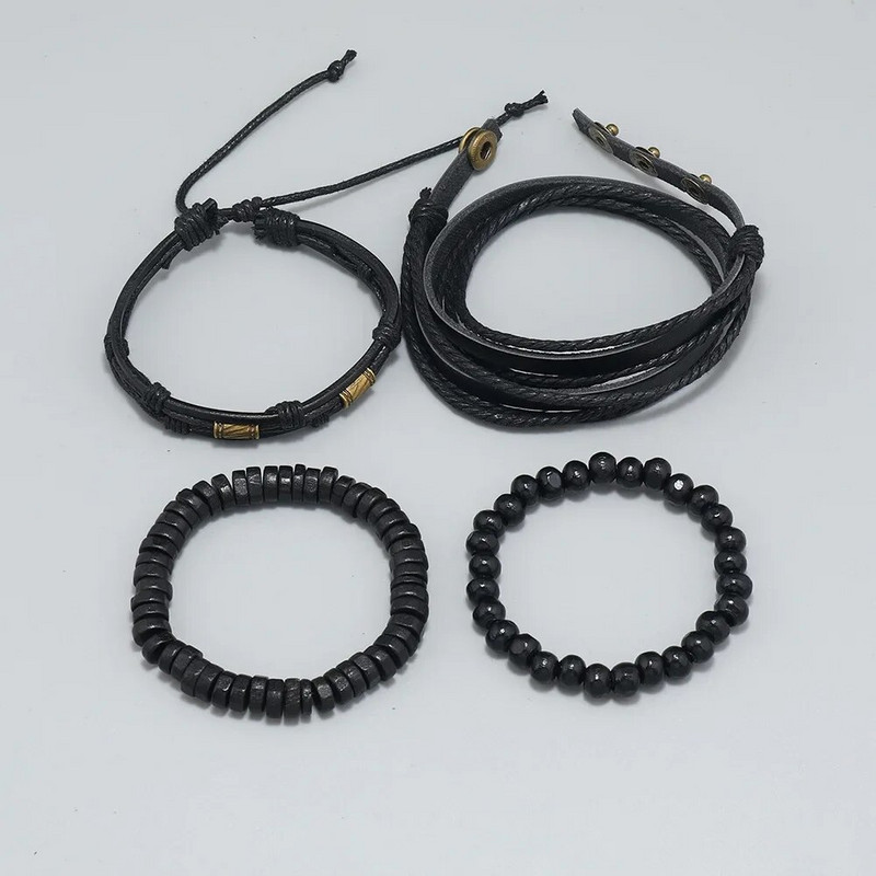 Brățară țesătă din piele pentru bărbați retro, set de mărgele cu mai multe straturi, costum, bijuterii, brățară, bijuterii punk, brățară cu farmec pentru bărbați