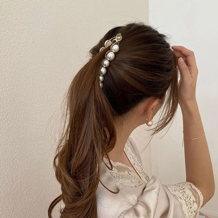 Fashion Pearl Banana Juuksenõel Banaani Juukseklambrid Naiste Juukseklambrid Korea hobusesaba Barrettes Klambrid Grilsi jaoks Juukseaksessuaarid