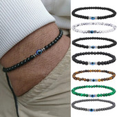 Brățară din margele din piatră naturală de 4 mm pentru bărbați Moda Lucky Evil Eye Brățară rotundă cu mărgele pentru cuplu Brățară Bijuterii Cadouri