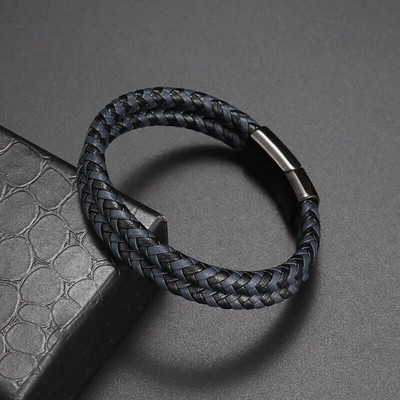 Brățară din piele dublă împletită pentru bărbați cu închidere magnetică Bijuterii Moda Vintage Cadouri de afaceri premium pentru bărbați