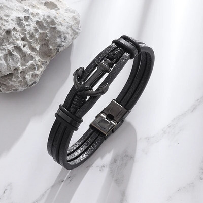 Brățară din piele dublă împletită pentru bărbați cu închidere magnetică Bijuterii Moda Vintage Cadouri de afaceri premium pentru bărbați