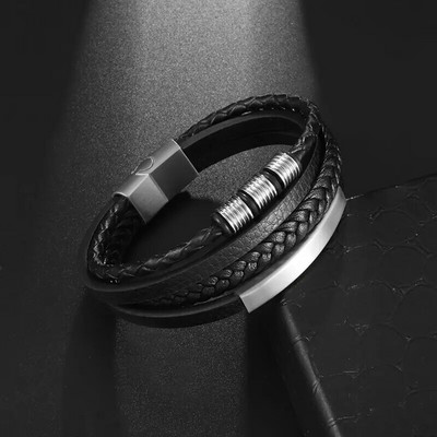 Brățară din piele dublă împletită pentru bărbați cu închidere magnetică Bijuterii Moda Vintage Cadouri de afaceri premium pentru bărbați