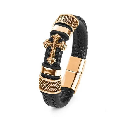Brățară din piele dublă împletită pentru bărbați cu închidere magnetică Bijuterii Moda Vintage Cadouri de afaceri premium pentru bărbați