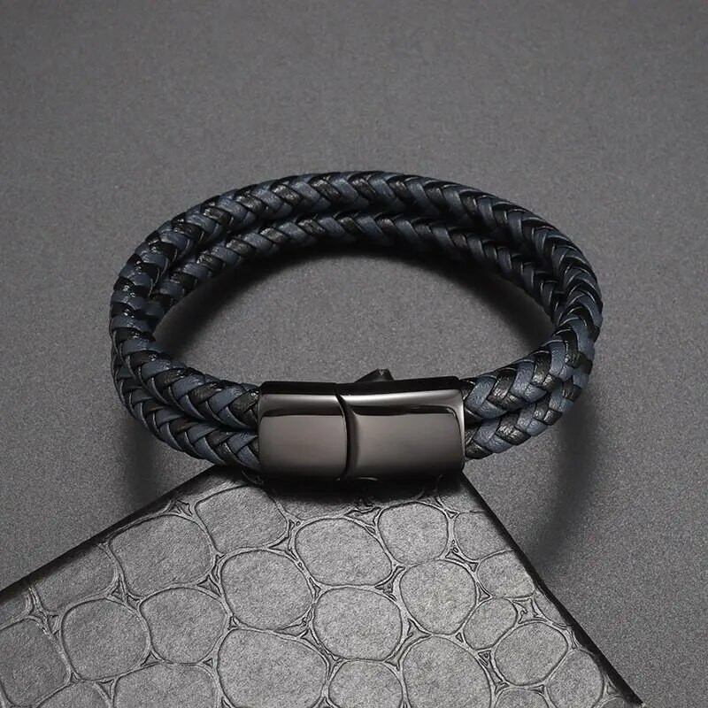 Vyriška žavinga dviguba pinta odinė apyrankė su magnetiniu užsegimu Juvelyriniai dirbiniai Madingi vintažiniai vyriškos aukščiausios kokybės verslo dovanos