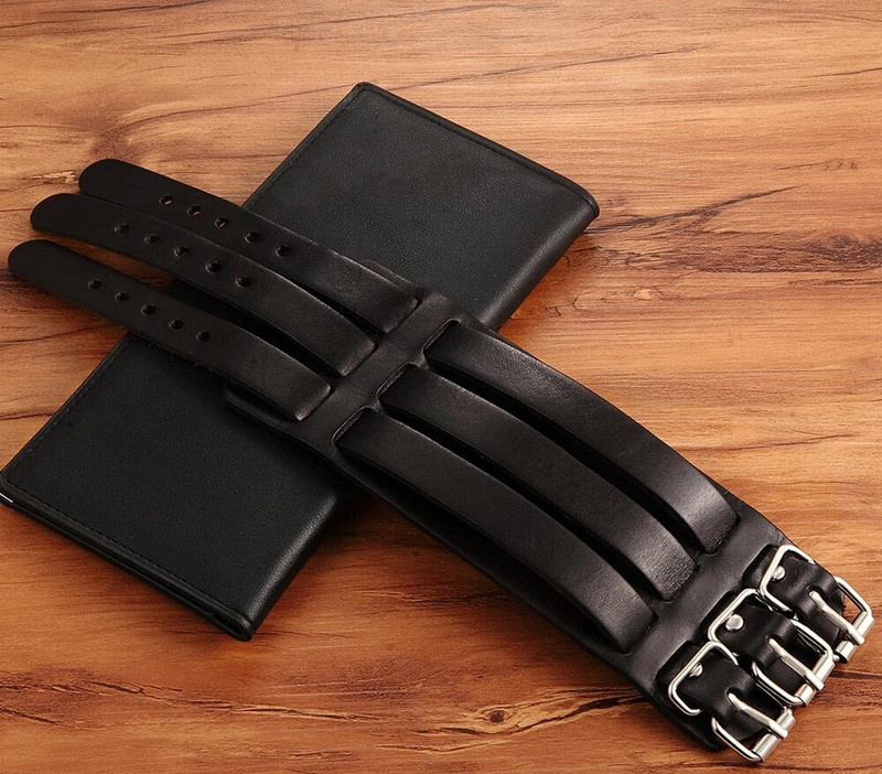 TYO Classic Brățară din piele naturală reglabilă pentru bărbați și băieți Bijuterii punk rock negru/maro Brățări de ceas cu trei straturi