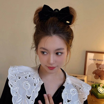 TwinkLei Elegant Lady Black Bowknot Hair Clocks Големи кадифени шифонени щипки за коса с панделка Винтидж аксесоари за коса Корейски дамски фиби