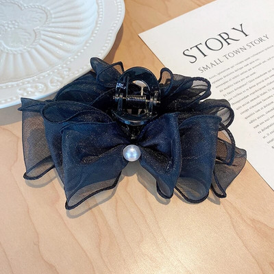 TwinkLei Κομψό Γυναικείο Μαύρο Πιογκονάκι Νύχια Μαλλιά Μεγάλο Βελούδινο Σιφόν Φιόγκος Κλιπ μαλλιών Vintage Αξεσουάρ Μαλλιών Κορεάτικες Γυναικείες φουρκέτες