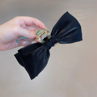 TwinkLei Κομψό Γυναικείο Μαύρο Πιογκονάκι Νύχια Μαλλιά Μεγάλο Βελούδινο Σιφόν Φιόγκος Κλιπ μαλλιών Vintage Αξεσουάρ Μαλλιών Κορεάτικες Γυναικείες φουρκέτες