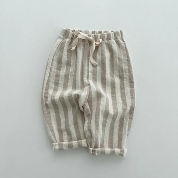 6543B Бебешки панталони 2023 г. Нов корейски памучен тънък панталон за момче Ежедневни свободни раирани панталони за момиче 1-5 години Детски панталони