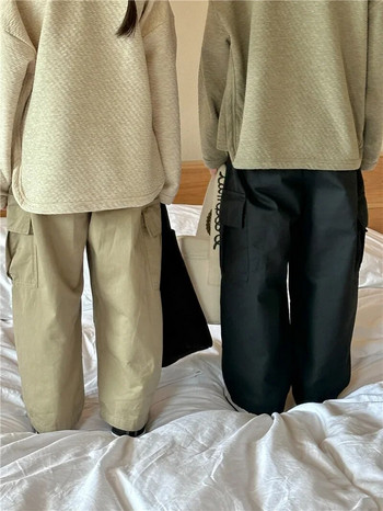 Детски панталони 2023 Есен Нови корейски момчета Ежедневни панталони със странични джобове Бебешки пране Памучни панталони детски дрехи момчета