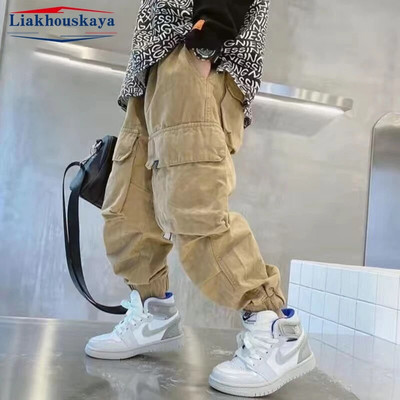 Boys Cargo Kelnės Vaikams Pavasaris Ruduo Berniukams Kišeninės Kelnės Laisvalaikio Vaikiškos Sportinės Kelnės Paauglių Streetwear Drabužiai 2-14m.