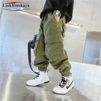 Boys Cargo Kelnės Vaikams Pavasaris Ruduo Berniukams Kišeninės Kelnės Laisvalaikio Vaikiškos Sportinės Kelnės Paauglių Streetwear Drabužiai 2-14m.
