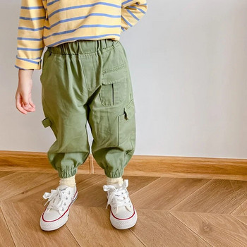 Пролетна есенна мода за момчета с много джобове карго панталони детски ежедневни 3 цвята панталони със завързани глезени 1-7 г.