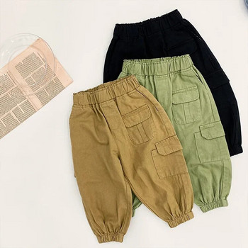 Пролетна есенна мода за момчета с много джобове карго панталони детски ежедневни 3 цвята панталони със завързани глезени 1-7 г.