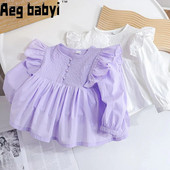 Tricouri pentru fetițe Topuri Bluză cu mânecă lungă din dantelă coreeană Îmbrăcăminte pentru copii primăvară toamnă Cămăși cu fundul fetiței pentru copii 1-6 ani