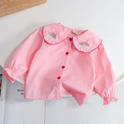 Tricouri pentru fetițe Topuri Bluză cu mânecă lungă din dantelă coreeană Îmbrăcăminte pentru copii primăvară toamnă Cămăși cu fundul fetiței pentru copii 1-6 ani