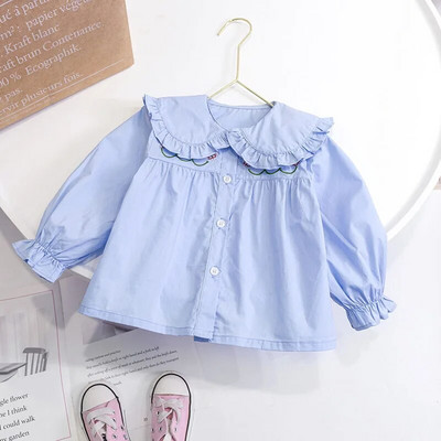 Tricouri pentru fetițe Topuri Bluză cu mânecă lungă din dantelă coreeană Îmbrăcăminte pentru copii primăvară toamnă Cămăși cu fundul fetiței pentru copii 1-6 ani