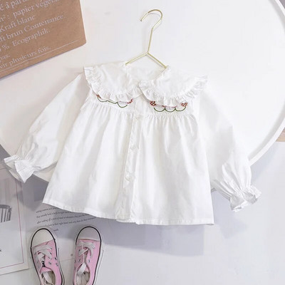 Tricouri pentru fetițe Topuri Bluză cu mânecă lungă din dantelă coreeană Îmbrăcăminte pentru copii primăvară toamnă Cămăși cu fundul fetiței pentru copii 1-6 ani
