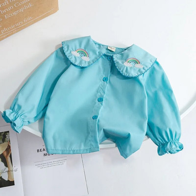 Tricouri pentru fetițe Topuri Bluză cu mânecă lungă din dantelă coreeană Îmbrăcăminte pentru copii primăvară toamnă Cămăși cu fundul fetiței pentru copii 1-6 ani