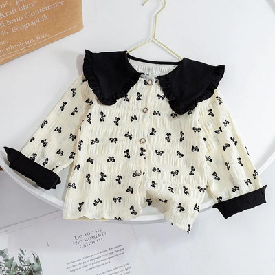 Tricouri pentru fetițe Topuri Bluză cu mânecă lungă din dantelă coreeană Îmbrăcăminte pentru copii primăvară toamnă Cămăși cu fundul fetiței pentru copii 1-6 ani