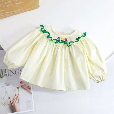 Tricouri pentru fetițe Topuri Bluză cu mânecă lungă din dantelă coreeană Îmbrăcăminte pentru copii primăvară toamnă Cămăși cu fundul fetiței pentru copii 1-6 ani