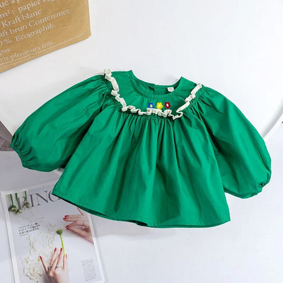 Tricouri pentru fetițe Topuri Bluză cu mânecă lungă din dantelă coreeană Îmbrăcăminte pentru copii primăvară toamnă Cămăși cu fundul fetiței pentru copii 1-6 ani