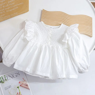 Tricouri pentru fetițe Topuri Bluză cu mânecă lungă din dantelă coreeană Îmbrăcăminte pentru copii primăvară toamnă Cămăși cu fundul fetiței pentru copii 1-6 ani