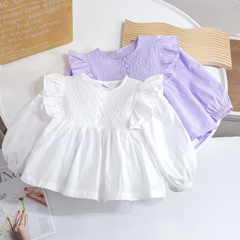 Tricouri pentru fetițe Topuri Bluză cu mânecă lungă din dantelă coreeană Îmbrăcăminte pentru copii primăvară toamnă Cămăși cu fundul fetiței pentru copii 1-6 ani